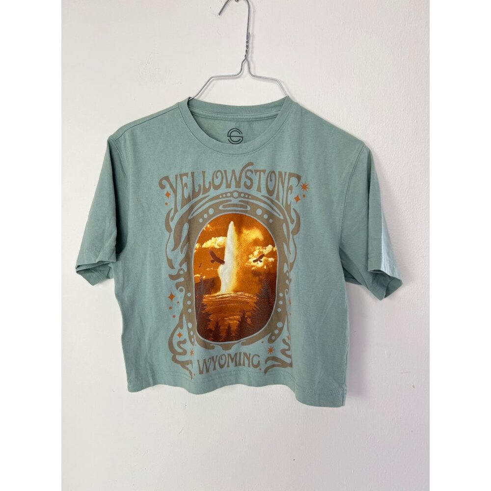 Social Culture Yellowstone Wyoming Crop XS Boho T-Shirt Tee Geyser